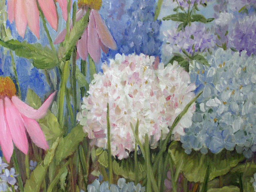 Original Oil Painting Garden Flowers Nature Art Hydrangea Coneflower