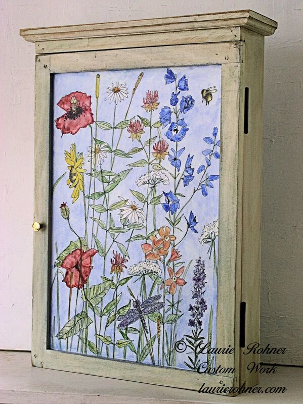 Painted Wall Cabinet with Wildflowers